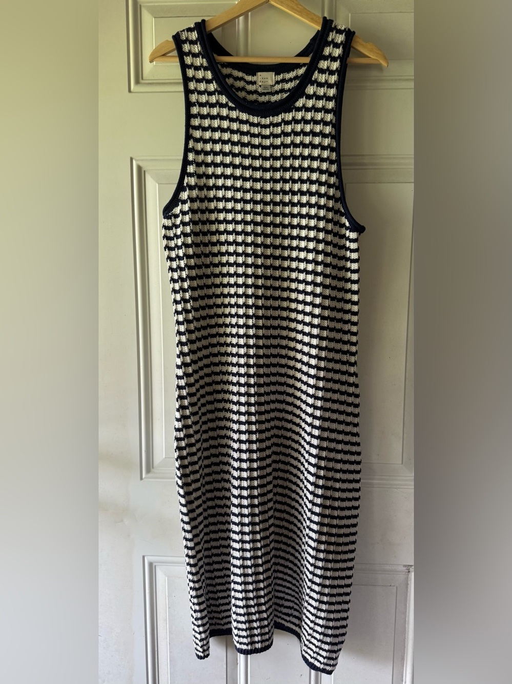 🎯50% OFF! A new day navy and white striped midi cotton knitted sweater dress